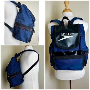 Vintage Medium Speedo Blue Backpack Book Bag Swim Bag Sports 1990s Tribal Straps
